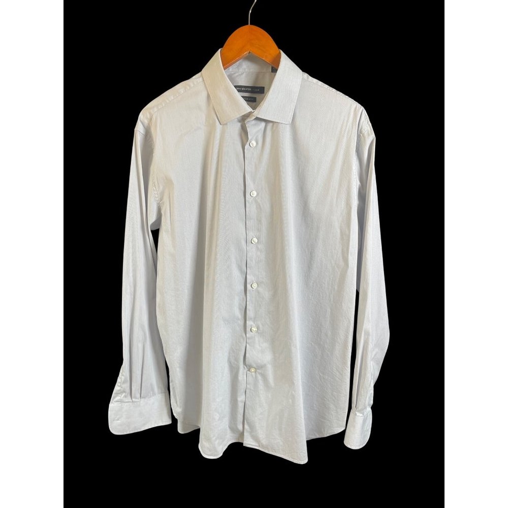 John Varvatos USA Regular Fit Button Down Shirt Light Gray Pinstripes Sz 17